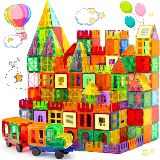 104PCS Magnetic Building Tiles, STEM Educational Stacking Blocks, Construction Toys for Kids Ages 3-9, Creative Toddler Boy Girl Christmas Birthday Gift