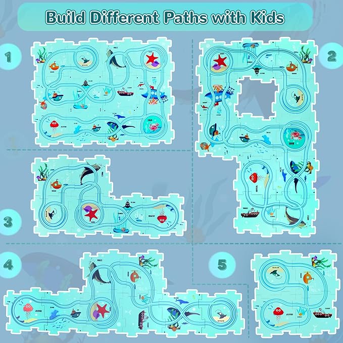 New Plastic Puzzles for Kids Ages 3-5 with A Cute Vehicle, Toddler Puzzle Track Play Set Gift, Critical Thinking Educational Toys, Toys for 3 4 5 6 Year Old Boys Girls