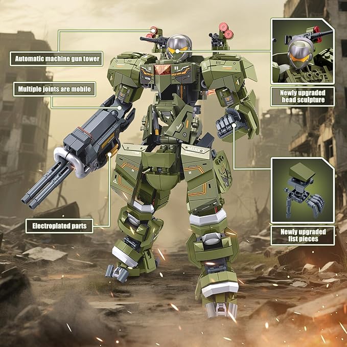 HIGH GODO Main Battle Mech Robot Transforming Building Blocks Set for Adults,City Warrior Justice Hero Soldier Mech Model Building Kit, Cool Creative Robots Toys Gift for Teens Boys, 598 Pieces