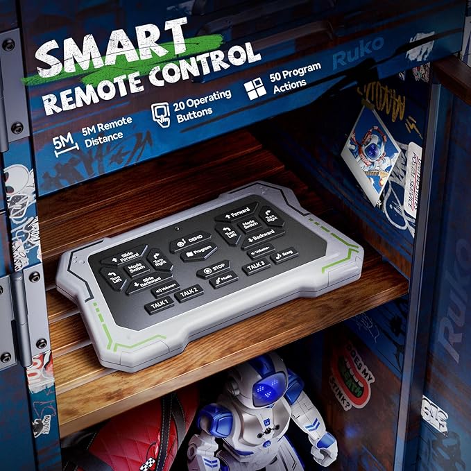 Ruko 6088 Programmable Robot with APP Control, Remote Control, Gesture Sensing Control, Rechargeable Robots Toys for Boys and Girls, Interactive LED Faces, QA Games for 3 4 5 6 Years Kids, Blue