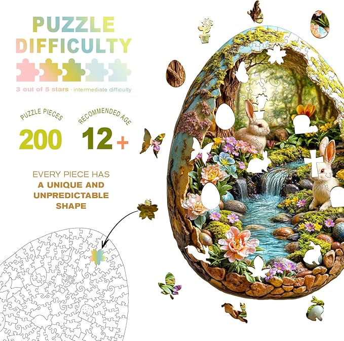 Wooden Puzzles for Adults - Wonderland Easter Bunny Wooden Puzzles - Unique Shaped Wooden Jigsaw Puzzles - Animal Wooden Puzzle Creative Bunny Gifts - Puzzle Toys - 200pcs