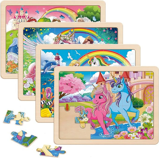 Wooden Puzzles for Kids Ages 4-6, Large 24 PCs Unicorn Mermaid Princess, Jigsaw Puzzles for Kids Ages 3-5, Preschool Educational Learning Toy for Boys and Girls