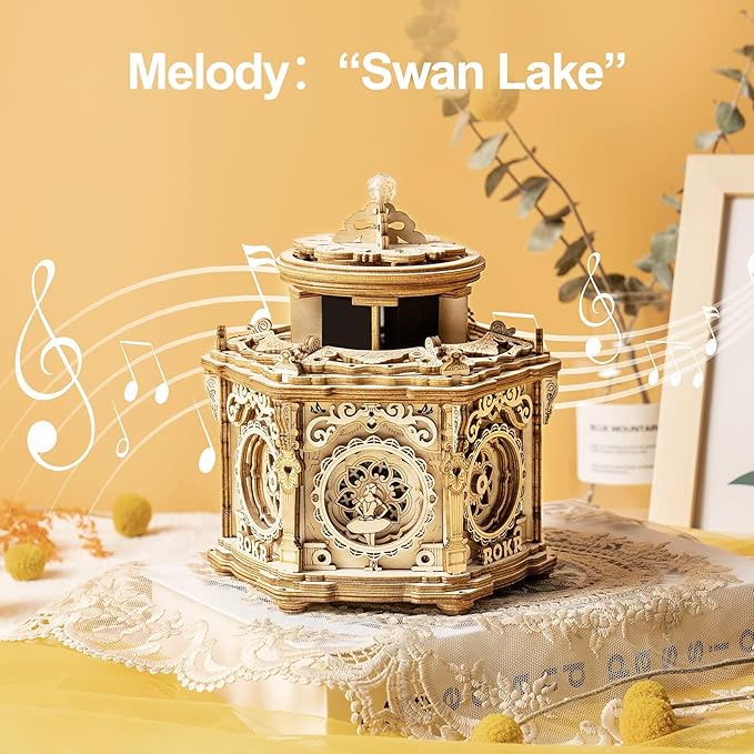 ROKR 3D Wooden Puzzles Music Box (Secret Garden) - Model Kits for Adults Spinning Musical Jewelry Box Vintage Keepsakes Storage, Gifts for Teens/Woman/Man