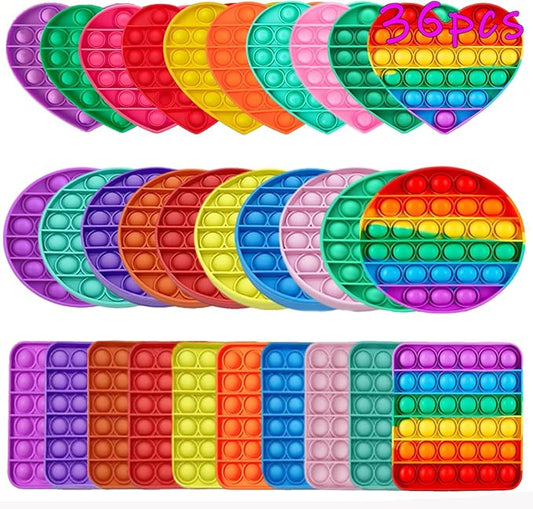 Random 36 Pcs Fidget Toys,Push Pop Fidget Sensory Toys Set,Stress Relief Gifts for Kids & Adults,Pop Bulk & Party Favors Toddler Toys for Easter Gifts,Party Supplies,Classroom Prizes
