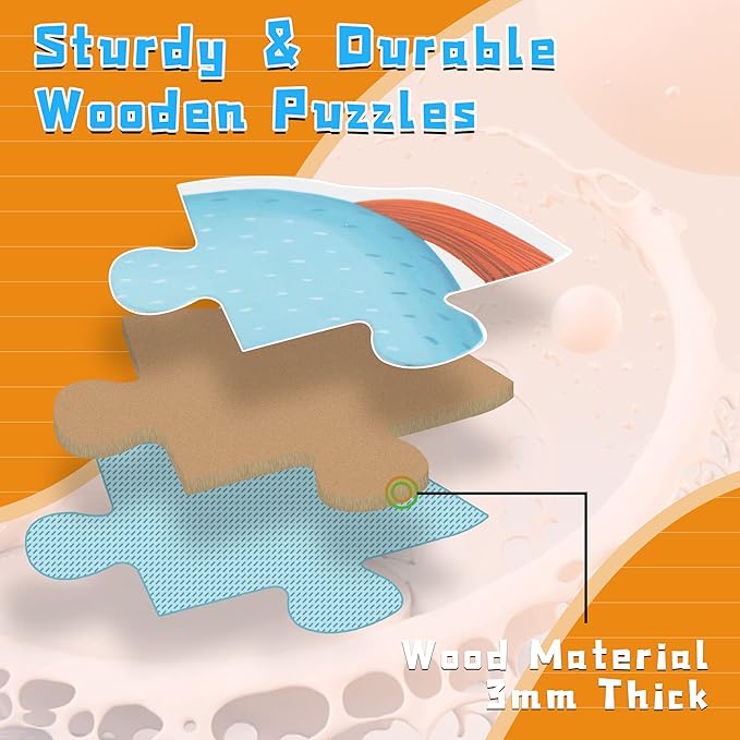 FLYINGSEEDS 6 Packs Farm Animals Shaped Wooden Jigsaw Puzzles with Pattern Blocks for Beginner, Toddler Puzzles Ages 1-3, Montessori Learning Toys Preschool Educational Activity for Kids Ages 2-5