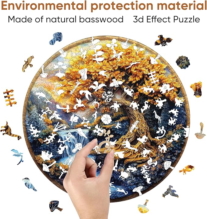 Puzzles for Adults, Tree of Life Waterfall River Wooden Jigsaw Puzzles 500pcs,16.5x16.5in, Royal, Unique Shape Adult Puzzles,Irregular Wood Creative for Adults and Kids Family Game