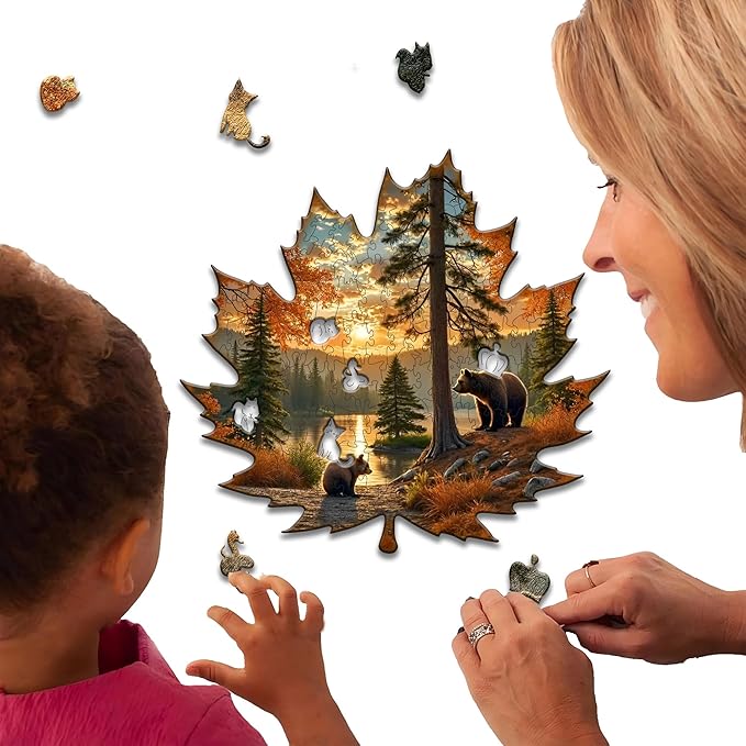 Wooden Puzzles, 149 Pieces Maple Leaf Jigsaw Puzzles, Unique Shaped Wooden Puzzle for Adults and Kids, Family Game(Maple Leaf, Medium)