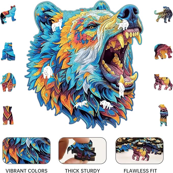 Wooden Puzzles for Adults,Bear Design Jigsaw Puzzles 200 Piece,Thanksgiving Birthday Gifts Family Game,Unique Shape Puzzle Challenge 11 x 11 Inch