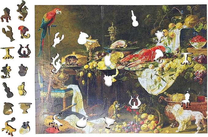 Wooden Puzzle for Adults - Uniquely Shaped Pieces - Made in The USA by FoxSmartBox - 262 Pieces - Banquet Still Life