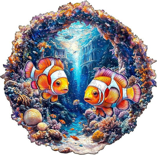 Wooden Puzzles for Adults - Clownfish Journey Wooden Jigsaw Puzzle, Unique Animal Shaped Wood Puzzles Adult, Christmas Birthday Gifts for Friends/Family, Home Decor 11.4 * 11.2in 195pcs