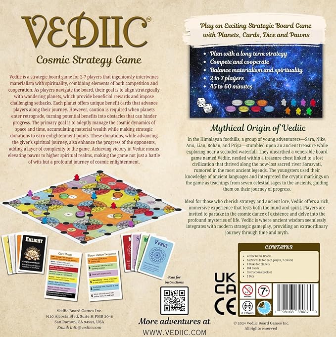 Vedic Board Game - Strategy Board Game for Adults, Teens and Family. Embark on a Cosmic Adventure of Planetary Strategy, 2 to 7 Players | Vediic