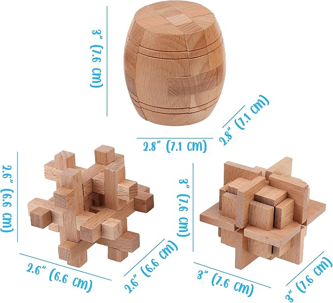 Sharp Brain Zone Wooden Brain Teaser Puzzles for Adults & Kids (Barrel Wooden Brain Teaser)