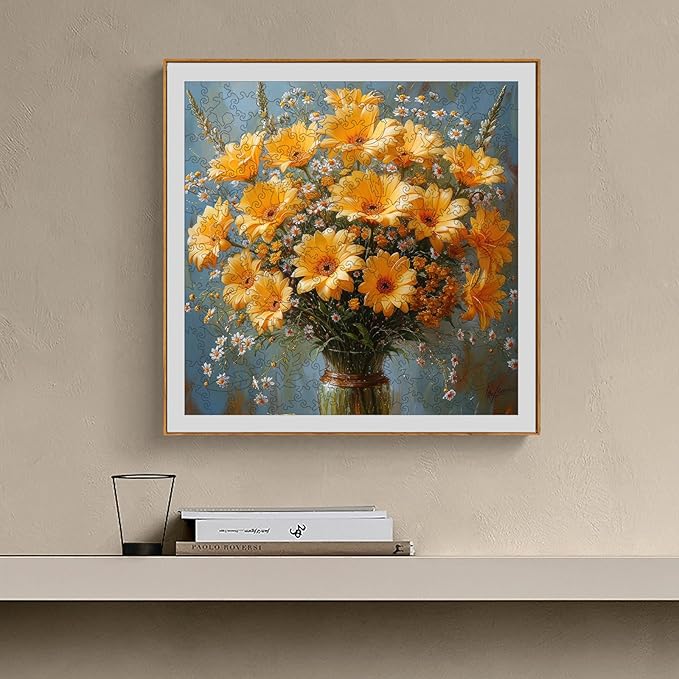 Flower Wooden Puzzles for Adults- Daisy Wooden Jigsaw Puzzles 200 Pieces, 11.2 inch Medium Family Reunion Puzzle for Adults and Kids, Exquisite Packaging, Best for Mothers Family