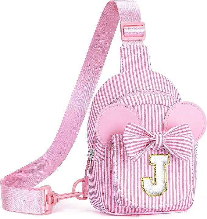 Kids Cross Body Bag, Birthday Gifts for 2 3 4 5 6 7 Year Old Girls Gift, Small Sling Bags for Girls Kid Daughter Birthday Gift for Kids Girl Monogram Cute Sling Bag (Pink J)