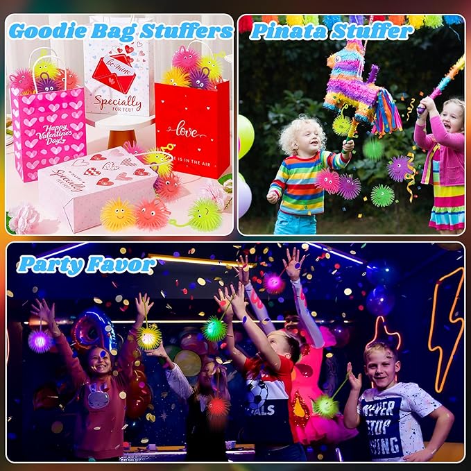 24 PCS LED Puffer Balls Light Up Party Favors for Kids 4-8 8-12 Bulk Sensory Bouncy Ball Goodie Bags Stuffers Prizes Kids Pinata Fillers Glow in The Dark Party Supplies Toddler Fidget Toy Stress Balls