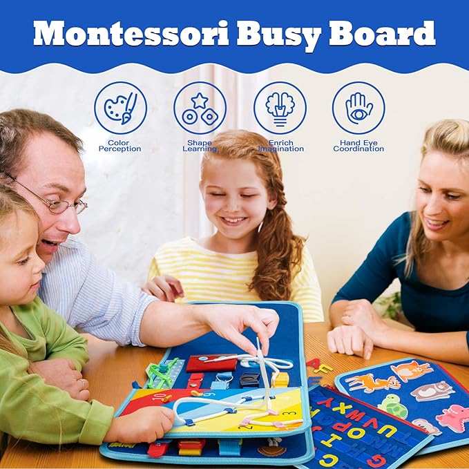 Toddler Busy Board Book - 8 in 1 Montessori Toys for 1 2 3 4 Year Old Learning Educational Activity Gifts for Girls Boys