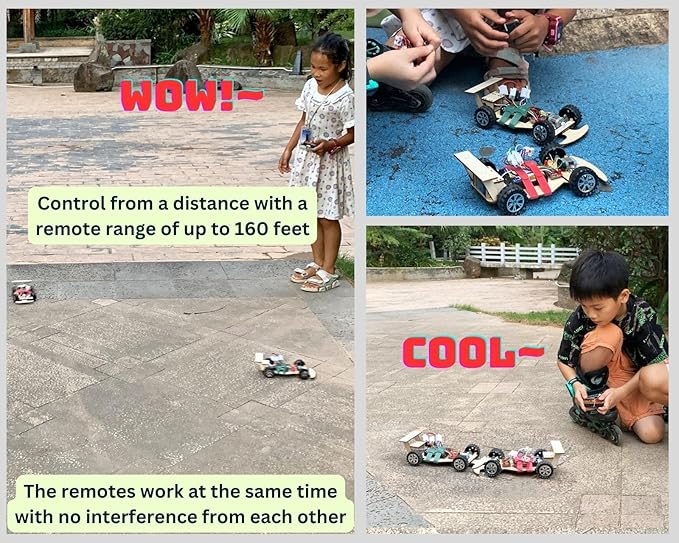 Wooden Wireless Remote Control F1 Racing Car Science Kit to Build (3 Pack of Green)