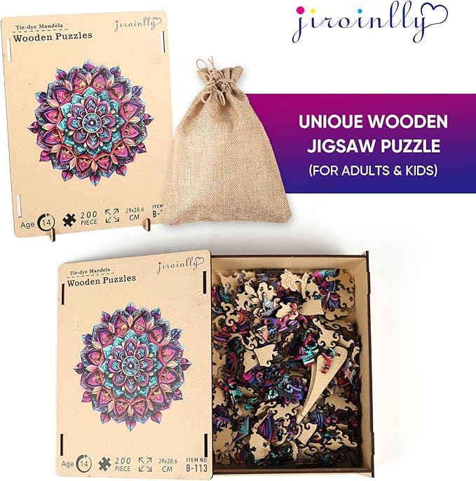 Wooden Jigsaw Puzzles, Mandela Wooden Puzzles for Adults 200 Pcs, 11.2'' x 11.4'' Luxurious Shaped Wood Puzzle, Beautiful Package, Best Gift for Adults and Kids, Family Game