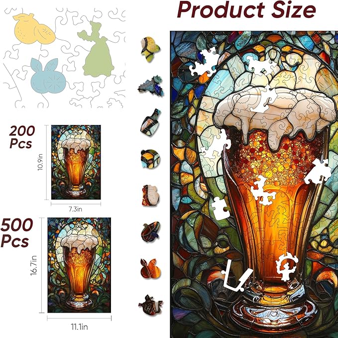 delobil Wooden Puzzles for Adults, 5MM Thick Beer Jigsaw Puzzle 500 Piece, Unique Shaped Wood Puzzle Birthday Gifts for Friends and Family Game 16.7 * 11.1Inch