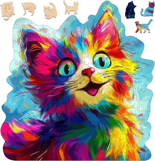 Wooden Puzzles for Adults, 500 Pieces Clever Cat Wooden Jigsaw Puzzles, Animal Unique Shaped Puzzle Gifts for Adults and Kids on Birthday, Thanksgiving, Family Puzzle Games (16.3''*16.9'')