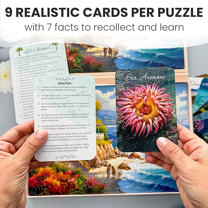 QUOKKA 60 Pieces Dementia Puzzles for Elderly - 3SET Large Piece Puzzles for Seniors - 9 Memory Flashcards with Facts I 25 Discussion Prompts per Puzzle - Alzheimer's Activities Products for Elderly