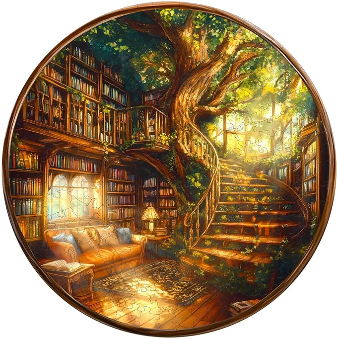 WOODBESTS Wooden Puzzles for Adults, Charming Bookstore Wood Puzzles Adult(300 Pieces, L, 13.4 * 13.4in), Unique Shape Wooden Animal Jigsaw Puzzles, Birthday Gifts for Adults Family Game