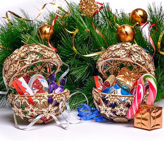 Wood Trick Christmas Ball 3D Wooden Puzzles for Adults to Build - Great Christmas Decor - Store Your Gifts - 5x4.7 in - Wooden Model Kits for Adults