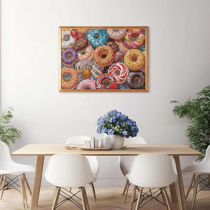 Donut Puzzles for Adults 1000 Pieces, 6 Colors on Back Jigsaw Puzzles, Pieces Fit Together Perfectly, Puzzle Size 26.6x19.2 in