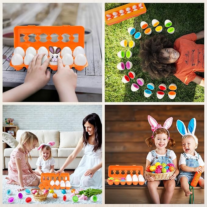 CPSYUB Easter Eggs Learning Toys for Toddlers 1-3 Year Old Girls/Boys, Montessori Egg Matching Toy Educational Color & Shape Recognition Skills Gifts Toys BPA Free (12 Eggs)