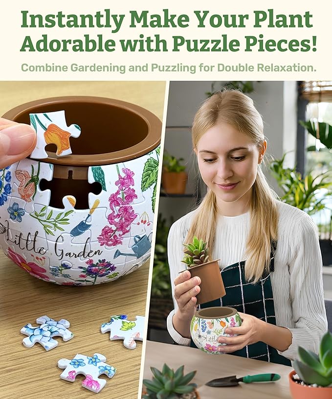 PieceRelax 3D Puzzle Planter 80 Pieces - Flower Pot - Little Garden, Home Decor Flower Pots for Indoor Cactus, Succulents Pots [K1116]