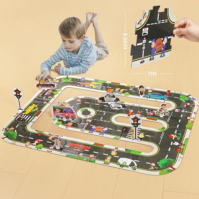 TOI Gaint Floor Puzzle for Kids Ages 3 and Up, 2x3 Feet Road Floor Puzzles for Toddlers 3-5, Extra Large Preschool Learning Jigsaw Puzzles for Boys and Girls