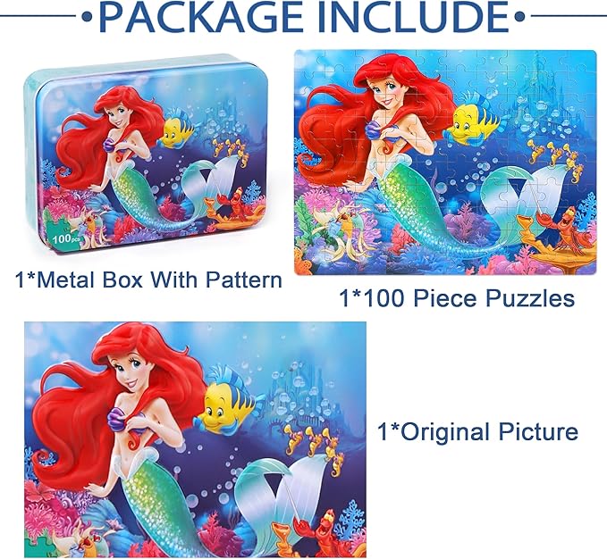 LELEMON Pretty Puzzles for Kids Ages 4-6,100 Piece Puzzles for Kids Ages 4-8,Educational Jigsaw Puzzles in a Metal Box,Childrens 100 Piece Puzzle Games Puzzle Toys for Girls and Boys