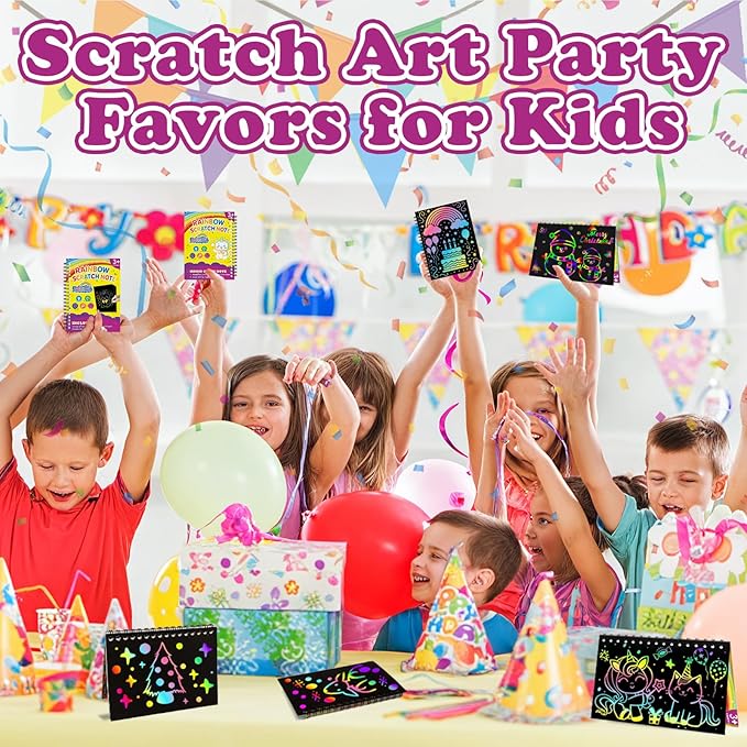 HXDOGSP Scratch Art for Kids: 28 Pack Rainbow Scratch Paper Party Favors - Art Crafts Notebook Suitable for Birthday Gifts/School Crafts Kit/Classroom Prizes for Girls and Boys Aged 4-12