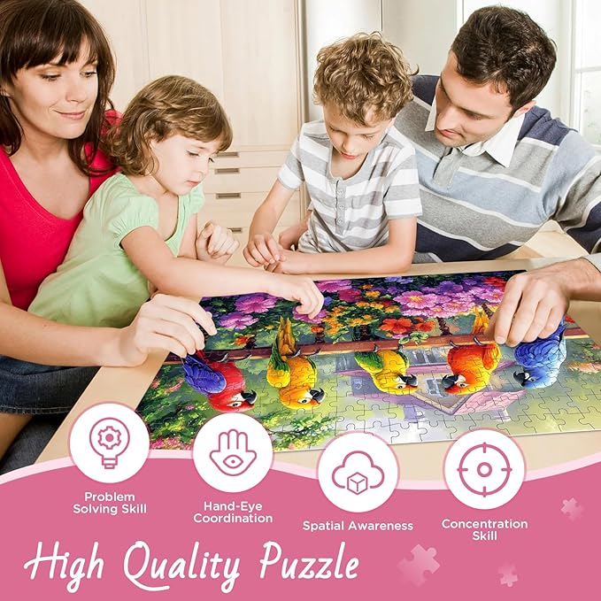 300 Piece Puzzles for Adult, Colorful Parrots Jigsaw Puzzle 300 Pieces for Adults Kids Seniors, Beautiful Challenging Garden House Adults Puzzle for Family and Friends Party Gifts 20.5×15 in