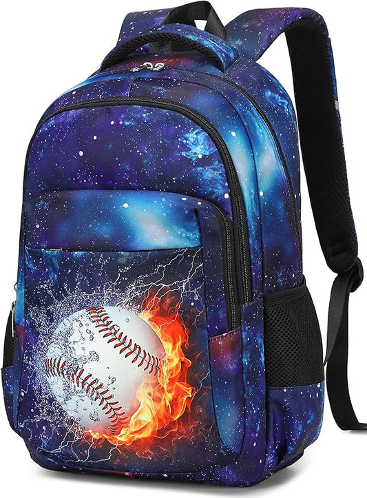 LEDAOU School Backpack Teen Boys Kids Bookbag Daypack School Bag (Baseball)