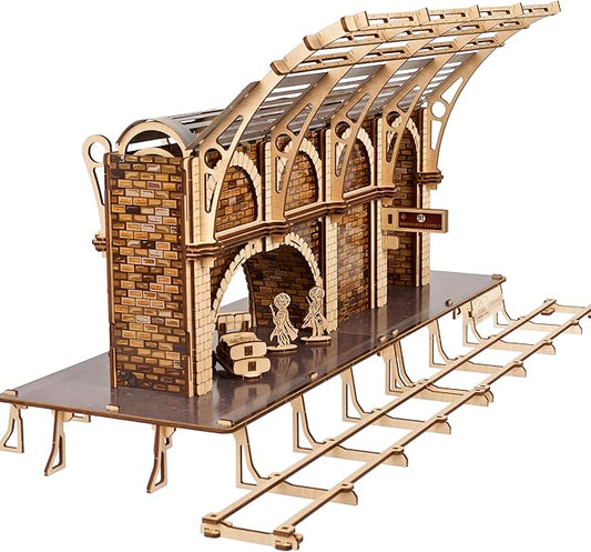 UGEARS Harry Potter Platform 9 ¾ 3D Puzzle - Wooden Model Kits for Adults To Build - Mechanical Wooden Model Kit - Compatible with Ugears Hogwarts Express Train - 3D Wooden Puzzle includes 2 Figurines