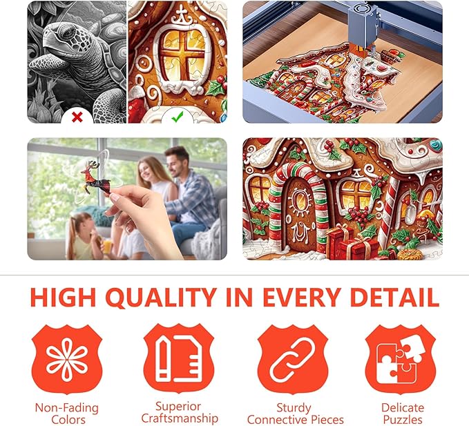 Christmas Wooden Puzzles for Adults, Gingerbread House Wooden Jigsaw Puzzle, Unique Shape Wood Puzzles Adult, Presents for Family and Friends, Wall Art Home Decor (L-13.4 * 12.4in- 270 Pieces)