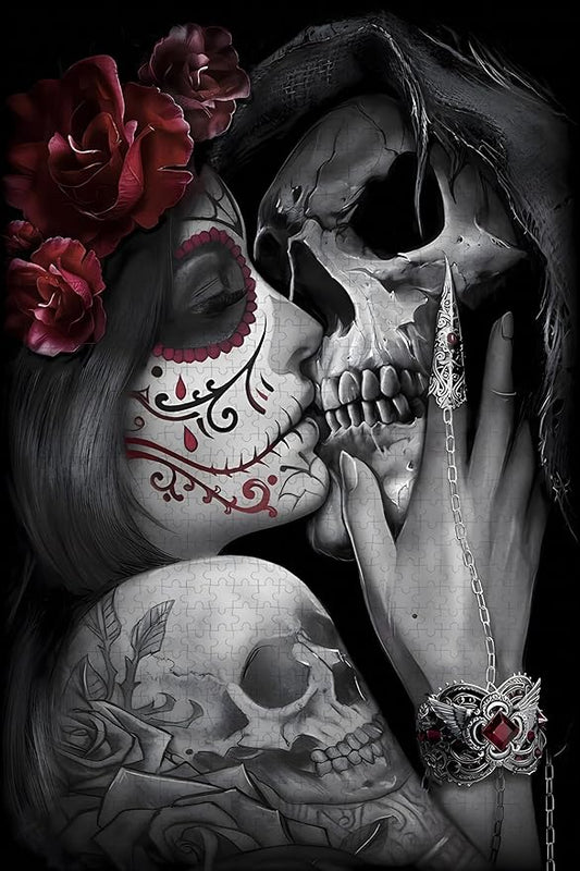 1000 Pieces, Rose Candy Girl, kiss of Death. Wooden Jigsaw Puzzle, Brain Challenge Educational Game Relaxing Pastime Jigsaw Puzzle Size: 29.5X19.7IN and 1:1 Original Picture Poster