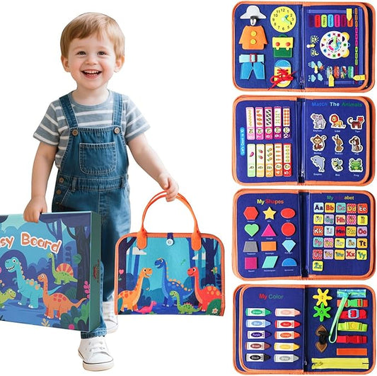 Busy Board-Montessori Toys for Toddlers,Sensory Toys for Girls,Learning Education Travel Toys for Toddlers,Activity Board Busy Book for Kids Birthday Gift (Blue)