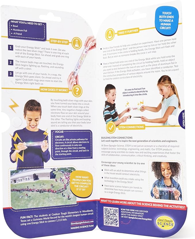 Steve Spangler Science Energy Stick – Fun Science Kits for Kids to Learn About Conductors of Electricity, Safe, Hands-On STEM Learning Toy, Independent or Group Activity for Classrooms or Home