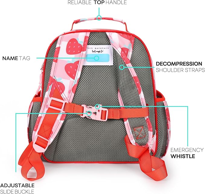 mibasies Toddler Backpack for Girls 2-4: Preschool Kindergarten Backpack - Cute Kids Backpacks for Girls - Strawberry Red