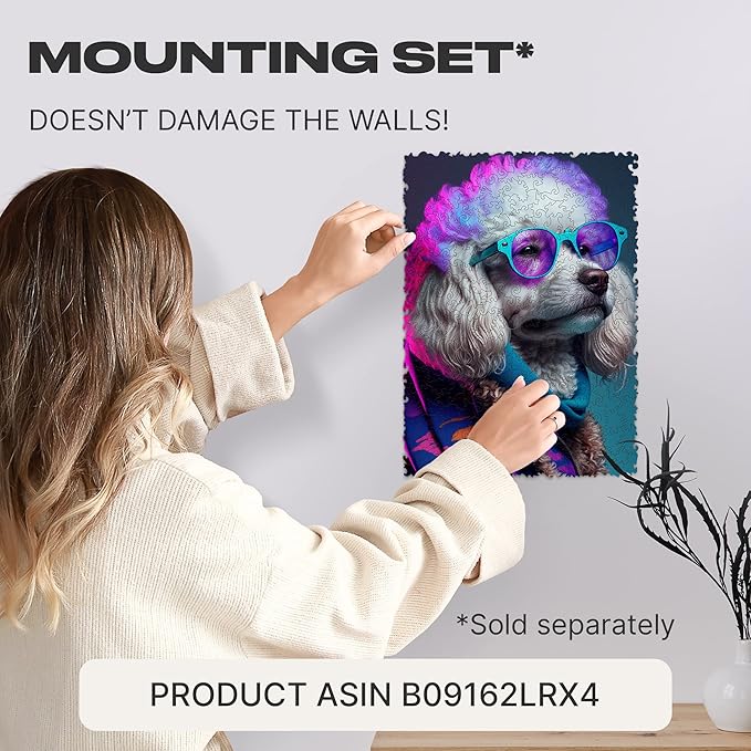 UNIDRAGON Original Wooden Jigsaw Puzzles - Pop Art Glow Up Collection - Sir Poodle - Dog Puzzle 250 Pieces, Beautiful Gift Package, Wooden Puzzle for Adults