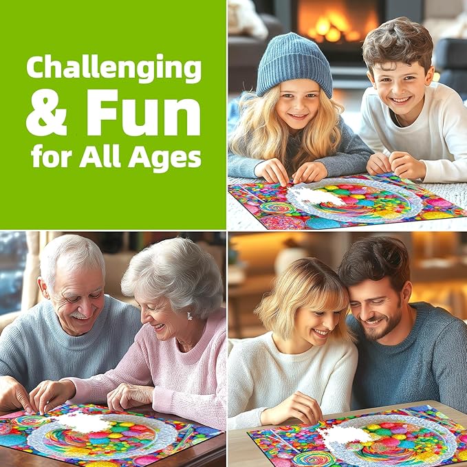 Rainbow Candy 500 Piece Puzzle for Adults Colorful Dessert Collection Jigsaw Puzzle Fun Family Challenging Puzzle with Letters on Back for Seniors, Home Decor (23''X15'')