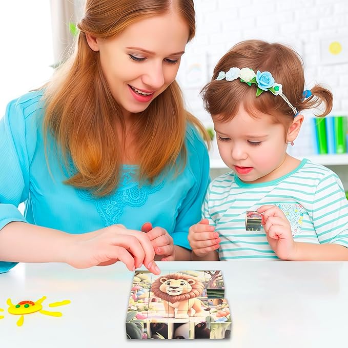 Magnetic Blocks Building Toy,Ritastar 25pcs Mine Stacking Magnet Build Cubes Cartoon Pattern World,STEM Sensory Construction Toys for Kids Gift,Educational Jigsaw Puzzle Set with 3D Zoo Animal Designs