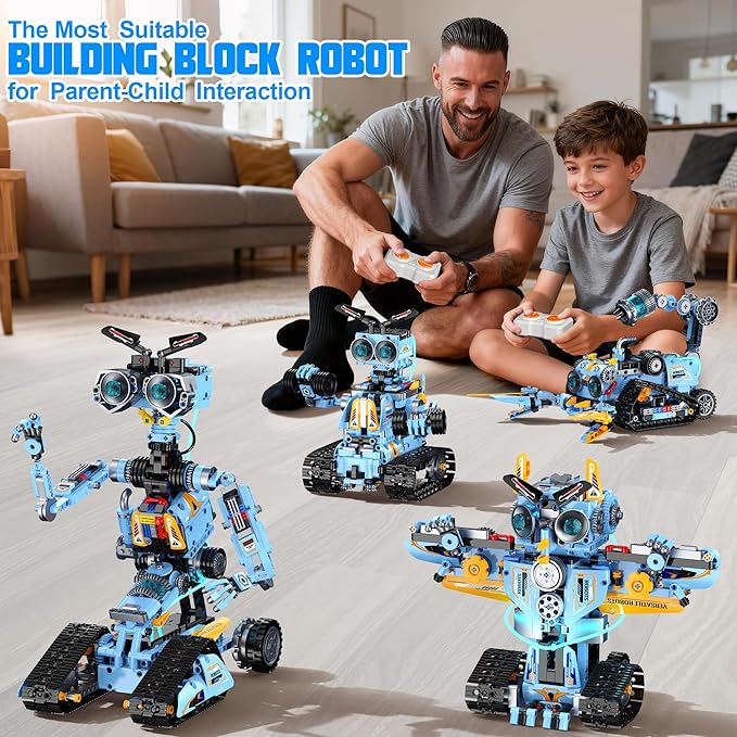 4-in-1 STEM Robot Building Kit with Remote Control, Multiple Robot Designs, Educational DIY Blocks Toy, Birthday for Kids 6-14 & Adults - 824Pcs