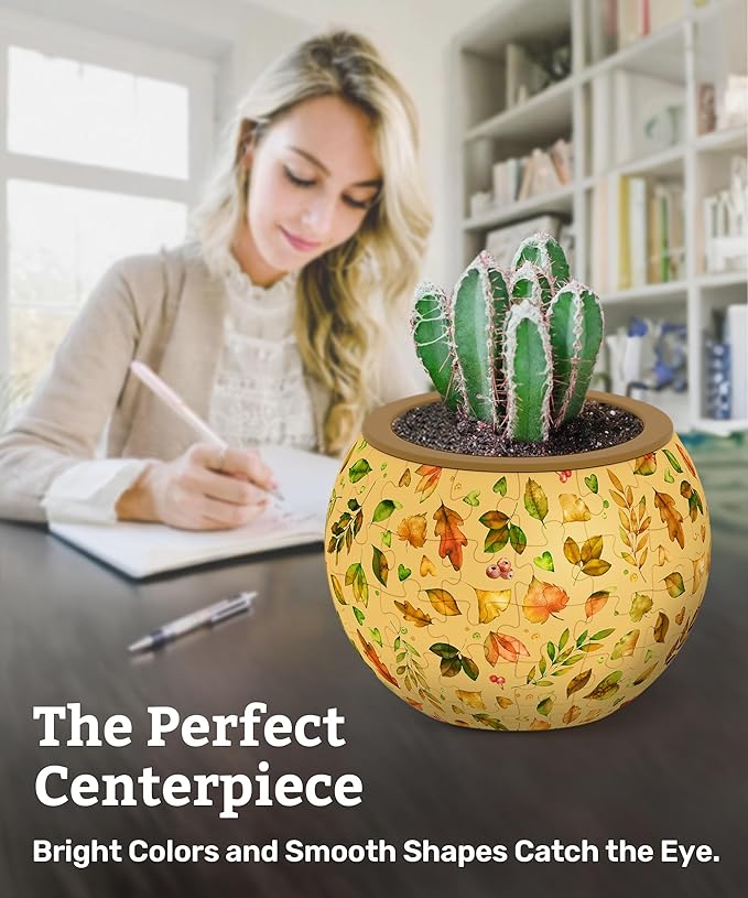 PieceRelax 3D Puzzle Planter 80 Pieces - Flower Pot - Elegant Green, Home Decor Flower Pots for Indoor Cactus, Succulents Pots [K1105]