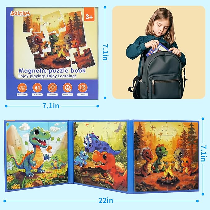 Puzzles for Kids Ages 3-5 3PK-113PCS-9 Animal Themes Magnetic Puzzles for Kids 4-6 Travel Puzzle for Airplane/Car/Road Trip/Gift Toys for 3 4 5 6 Year Old Girls and Boys
