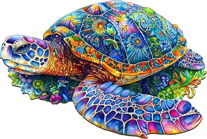 Jigfoxy Wooden Puzzles for Adults, Sea Turtle Wood Puzzles Adult, Unique Animal Shape Wooden Jigsaw Puzzles for Adults, Birthday Gifts for Puzzle Lovers, Family, Friend (L-13.3 * 8.9in-220pcs)