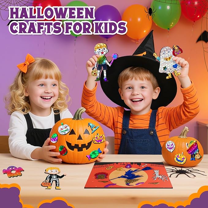 ZMLM Halloween Crafts Games for Kids - Fun Halloween Foil Art Mess Free Activity, Gifts for Ages 4 5 6 7 8 9 10 11 12 Girls Boys, Creative Arts and Crafts Kits Toys for Kids