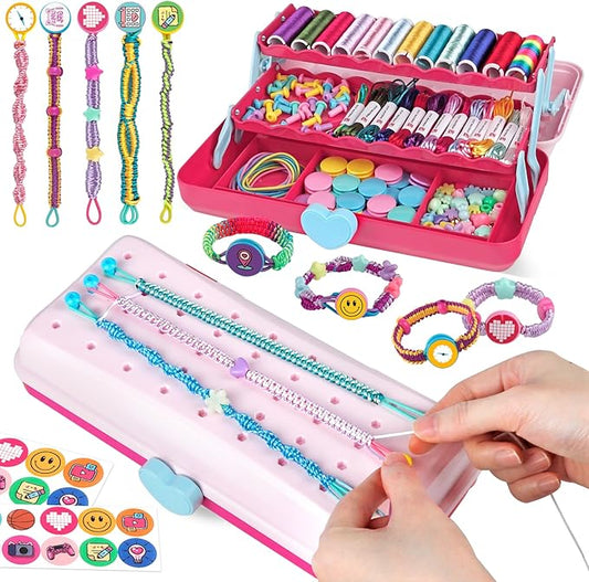 Hewaurorion Friendship Bracelet Making Kit Toys, Arts and Crafts String Maker Tool for Kids Ages 8-12, Bracelet DIY Christmas Birthday Present Gifts for Teen Girls (Red/Pink)